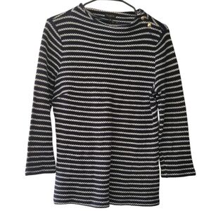 Talbots 100% Cotton Nautical Blue And White Striped Long Sleeve Blouse M
